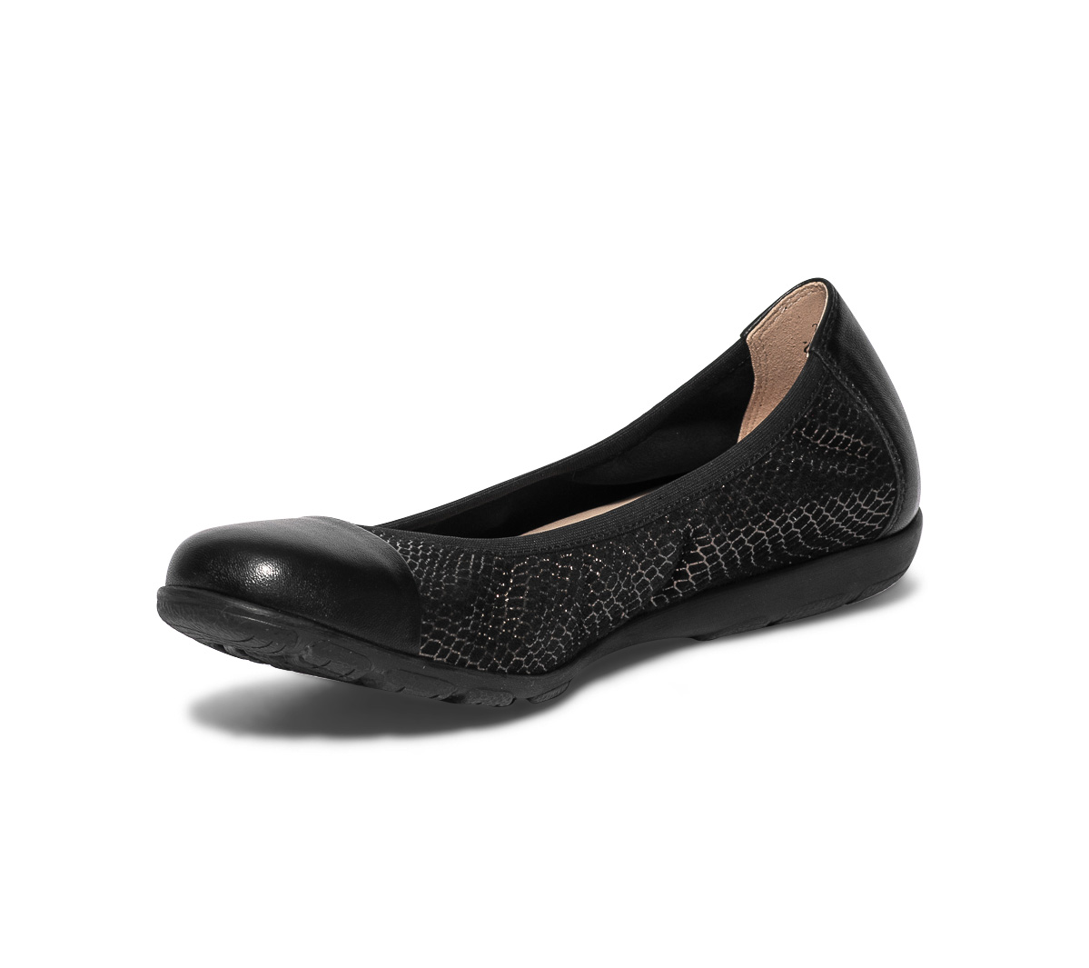 Ballerine CAPRICE noire en cuir velours fantaisie