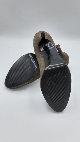 BALLERINE A TALON CUIR VELOURS GRISE DONNA PIU DE SECONDE MAIN