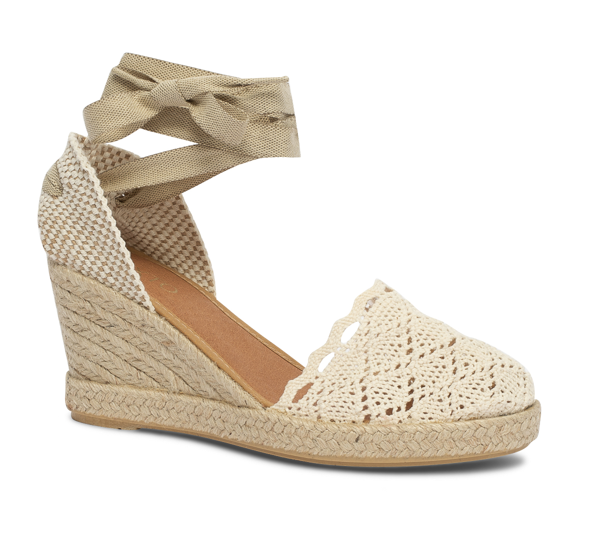 Espadrille compensée écrue façon crochet