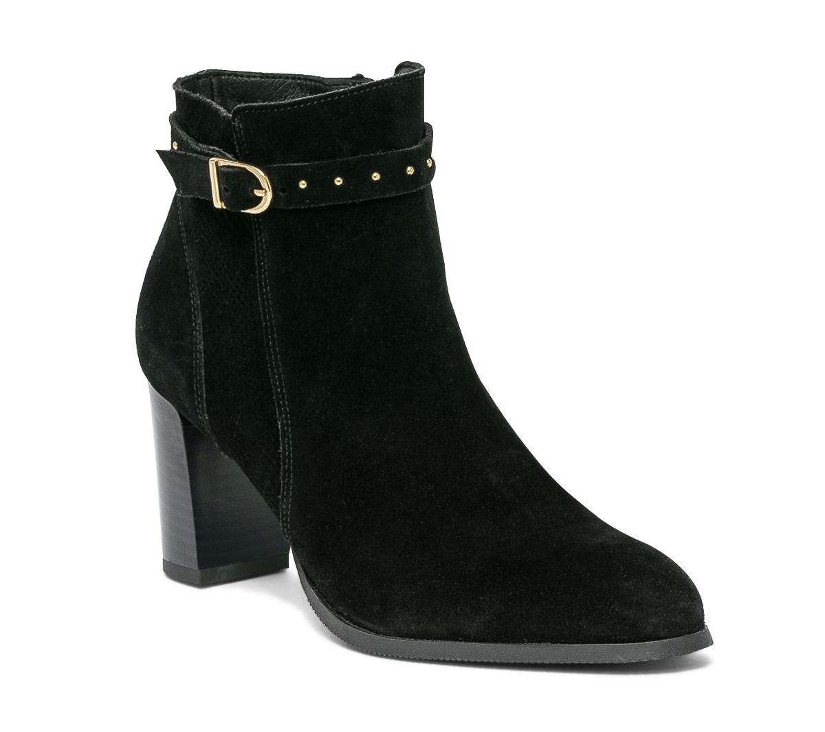 Boots noir en cuir velours à bride cloutée