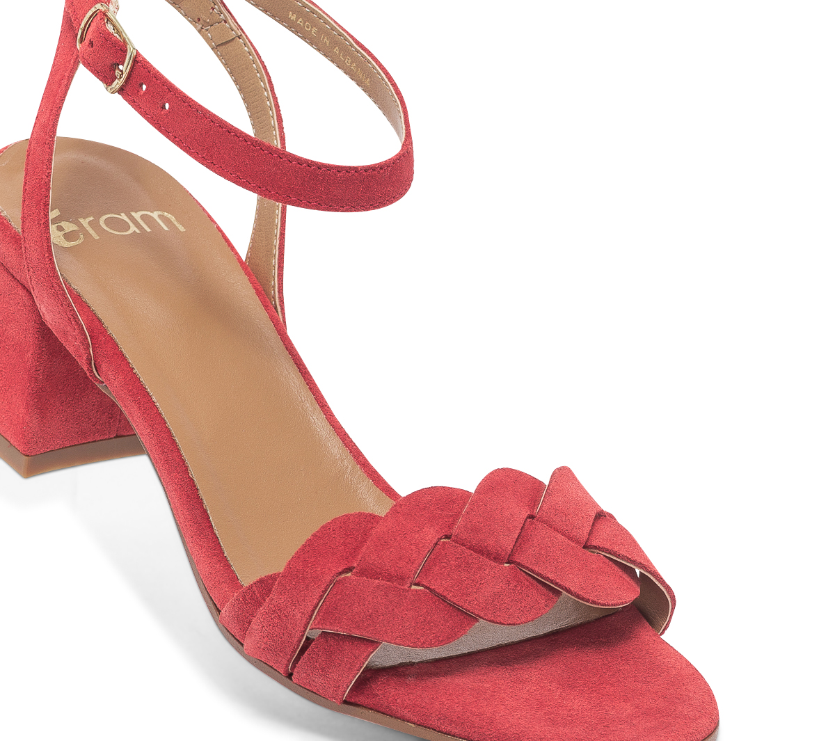 Sandale rouge en cuir velours