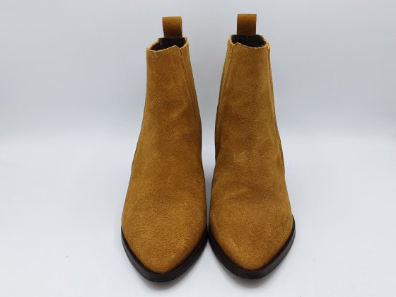 Bottines Brodequin 38 cuir velours jaune moutarde de seconde main