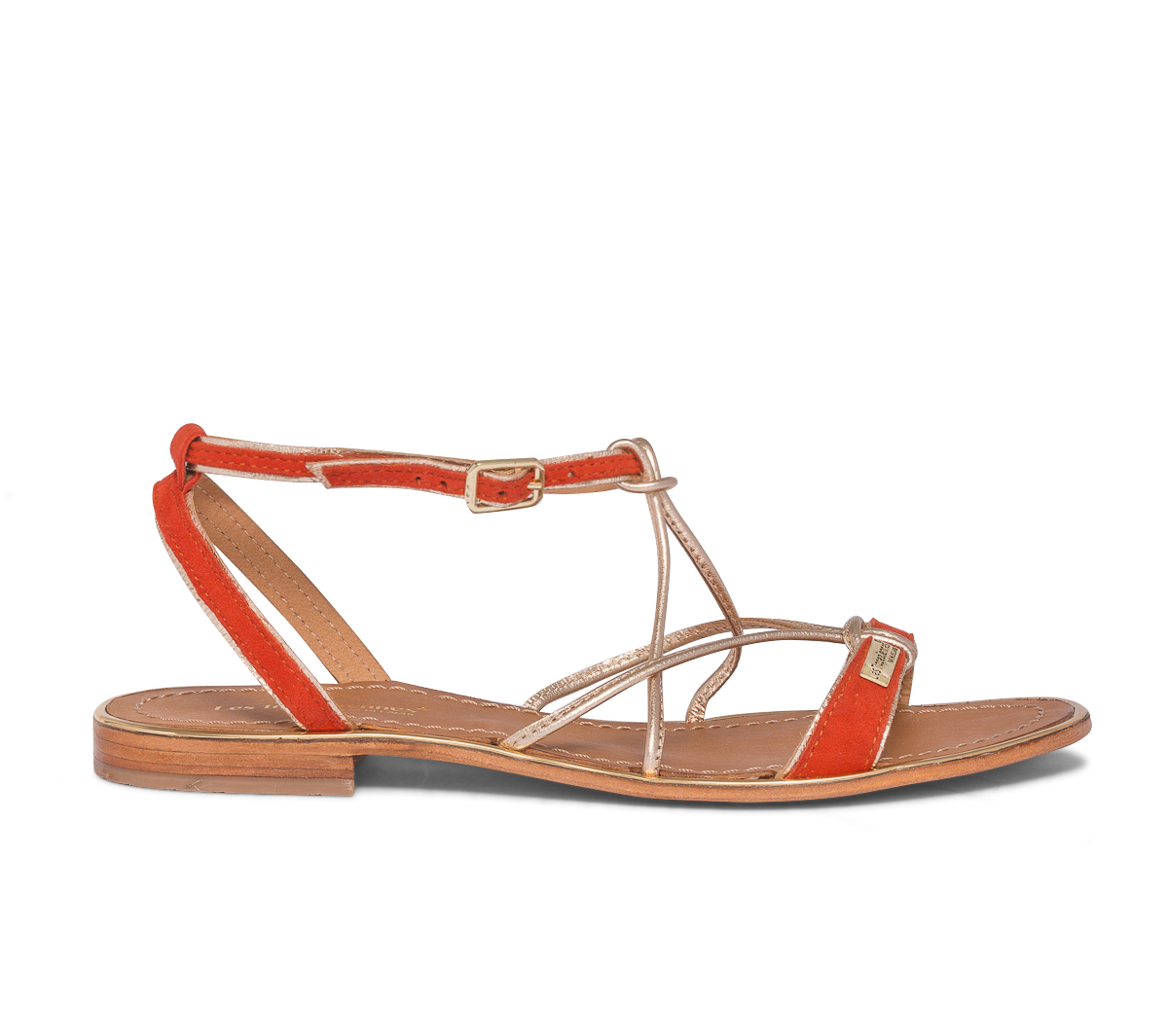 Sandale LES TROPEZIENNES orange et or en cuir
