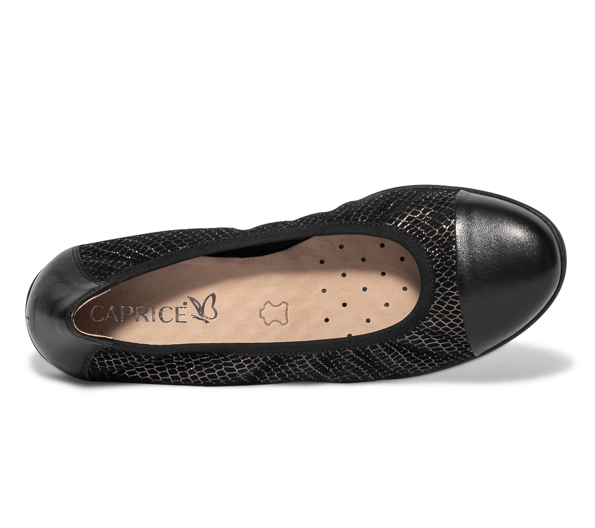 Ballerine CAPRICE noire en cuir velours fantaisie