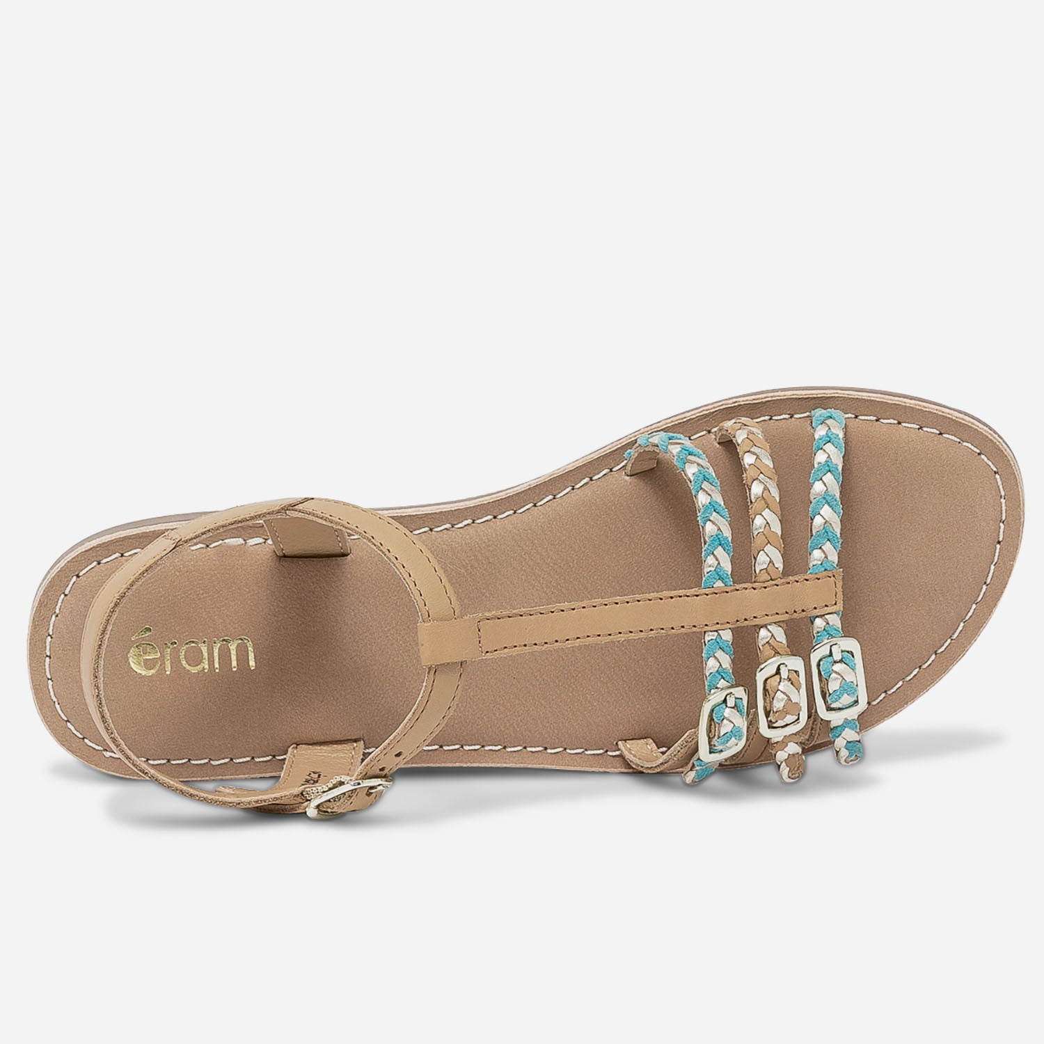 Sandale camel en cuir à brides tressées