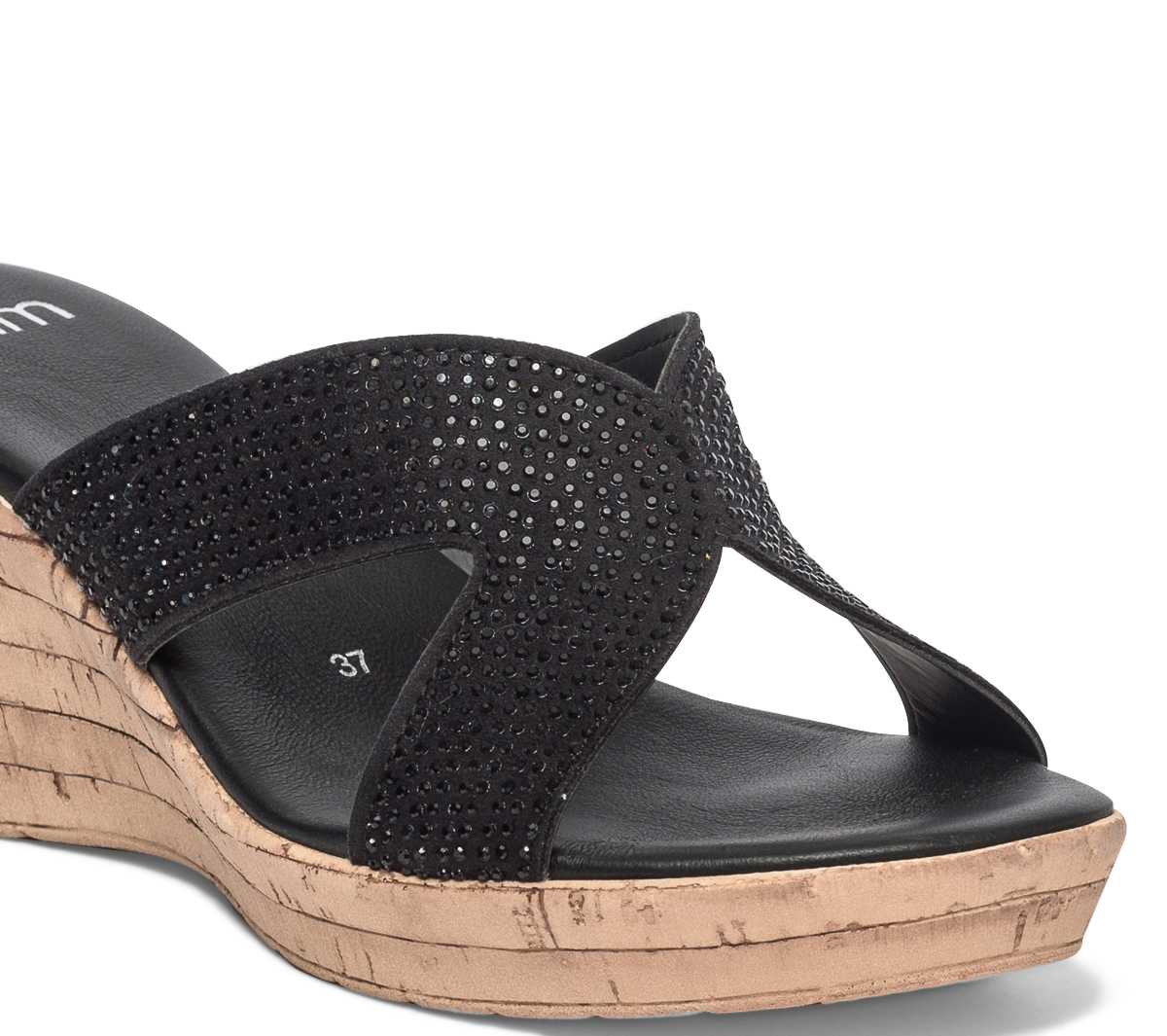 Mule compensée noire à strass