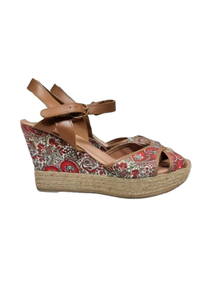 Sandale compensé imprimé fleurie cuir T41 de seconde main
