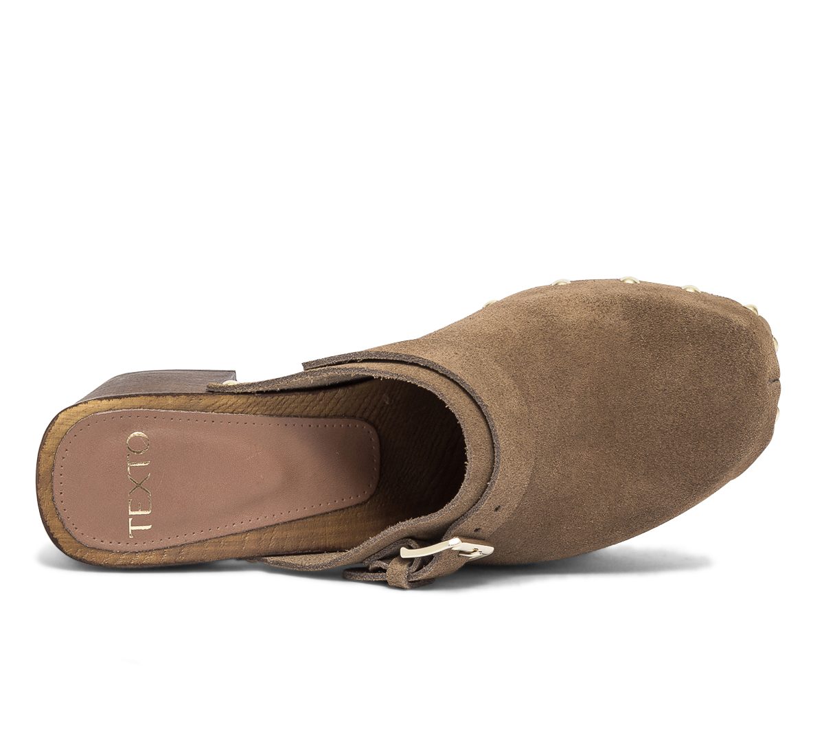Sabot TEXTO taupe en cuir velours