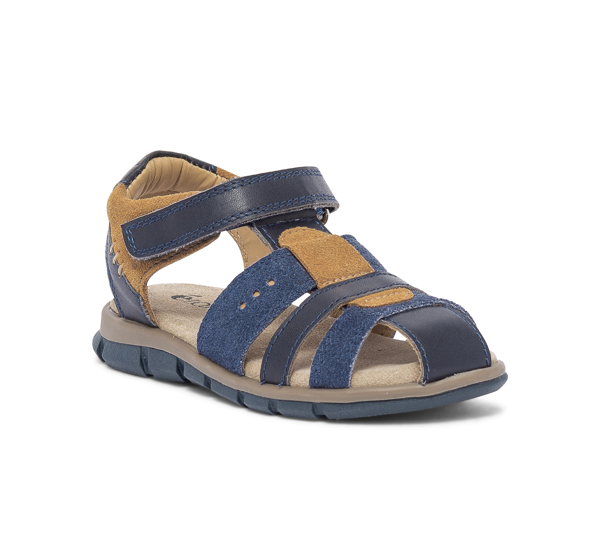 Sandale marine et camel en cuir velours