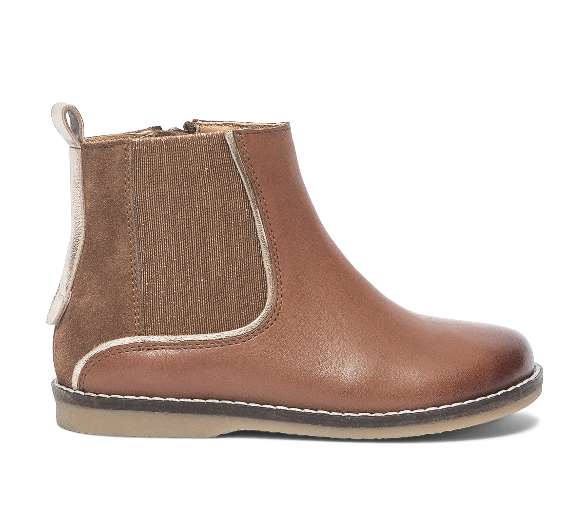 Chelsea boots camel et or en cuir