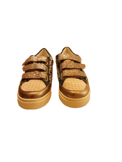 Basket à scratch imprimé léopard/beige/doré "CL11" de seconde main