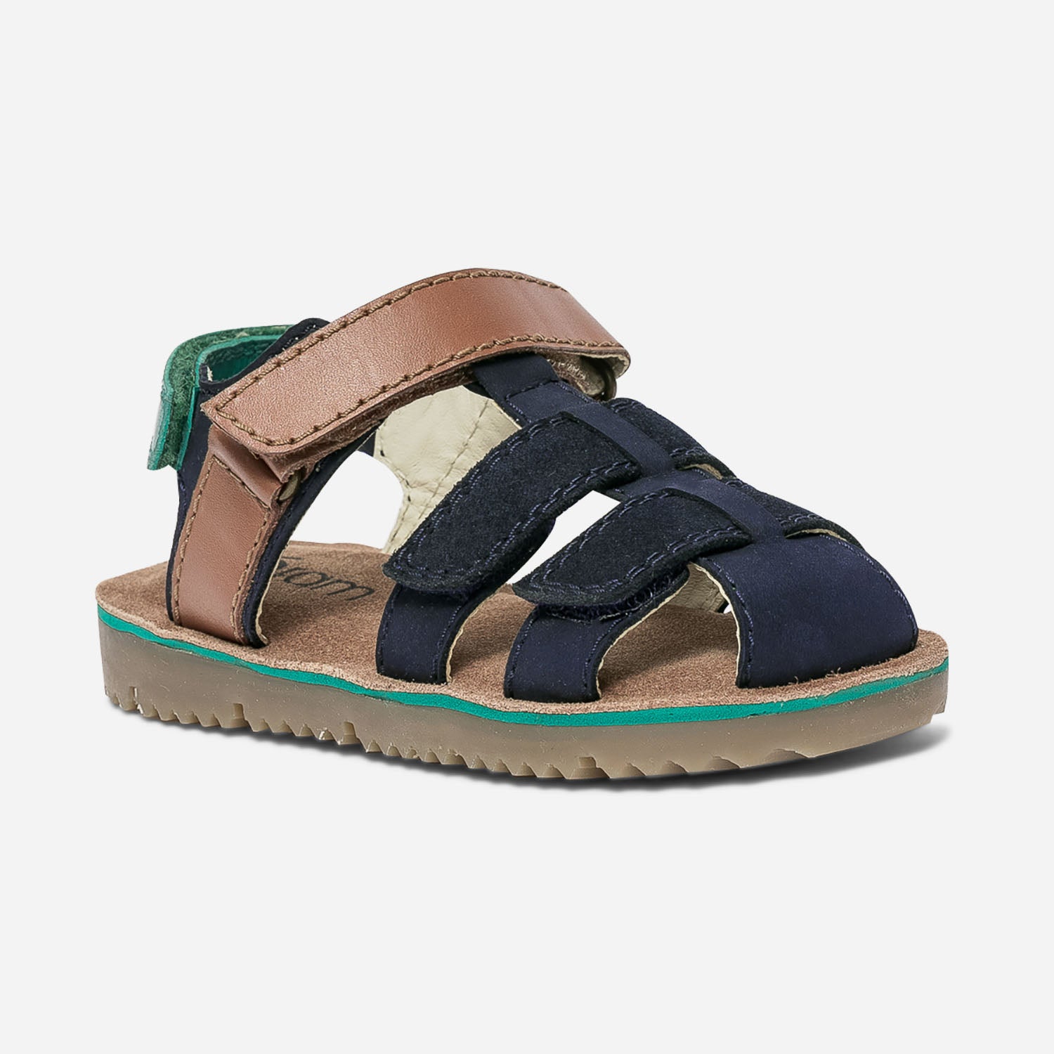 Sandale marine, camel et vert bi matière à scratchs