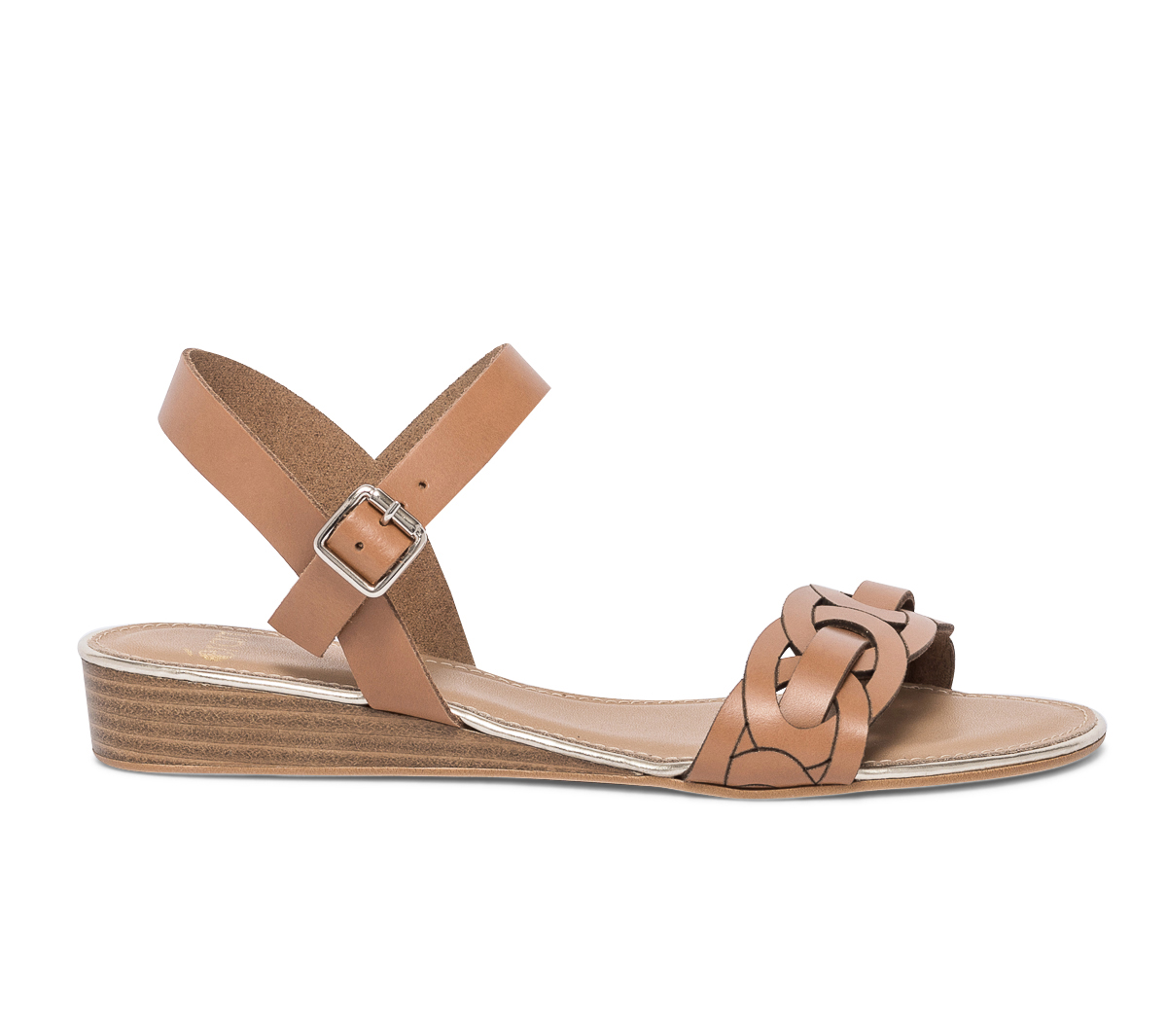 Sandale camel en cuir à brides entrelacées