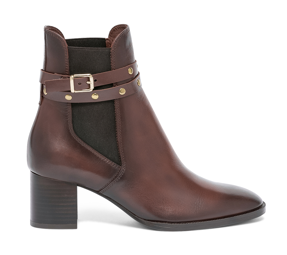 Chelsea boots cognac en cuir éco-conçu à brides cloutées