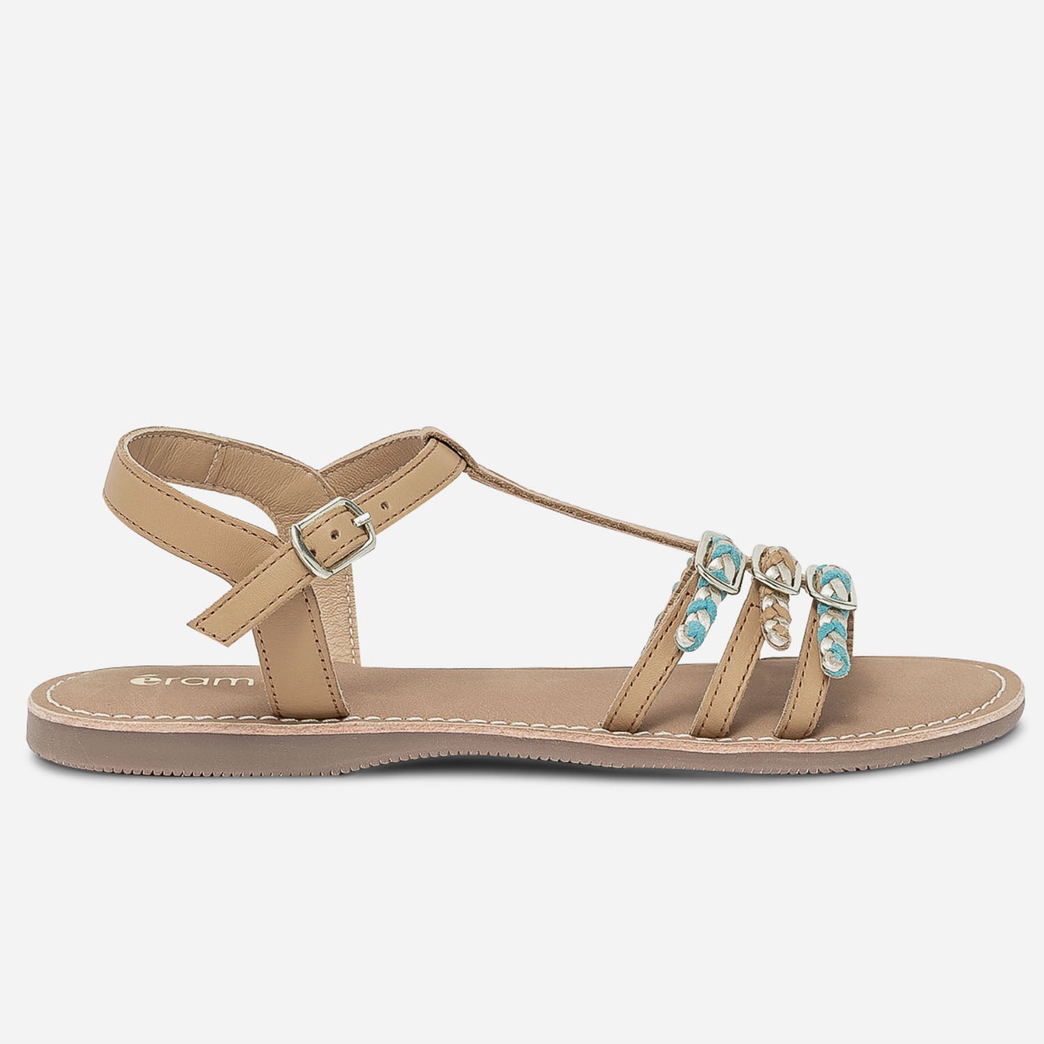 Sandale camel en cuir à brides tressées