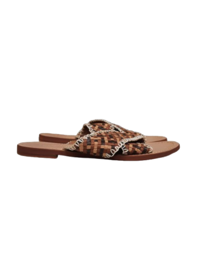 Mules en cuir tressé marron - BOUCHARA- t37 de seconde main