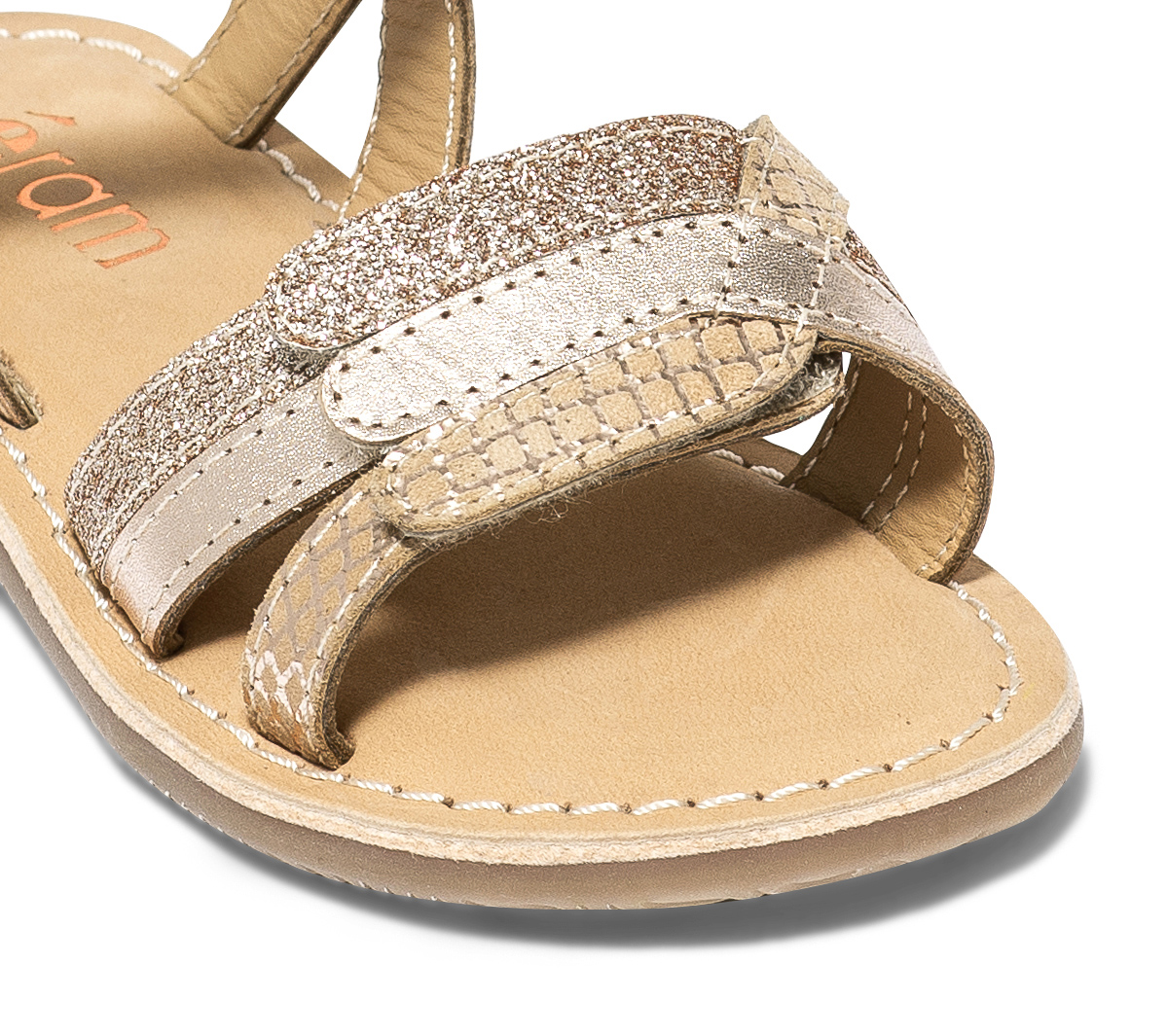Sandale rose cuivré en cuir à scratchs
