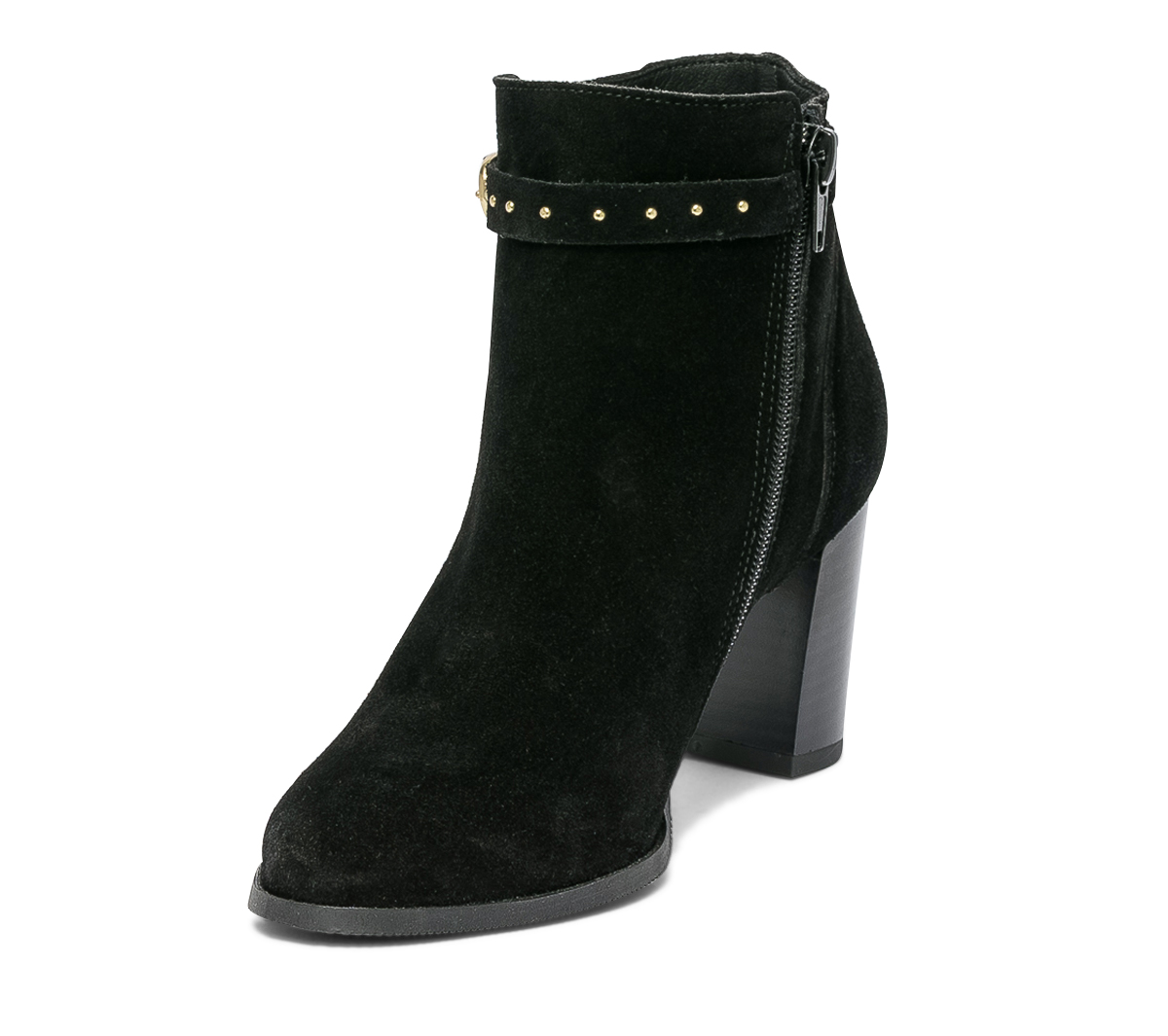 Boots noir en cuir velours à bride cloutée