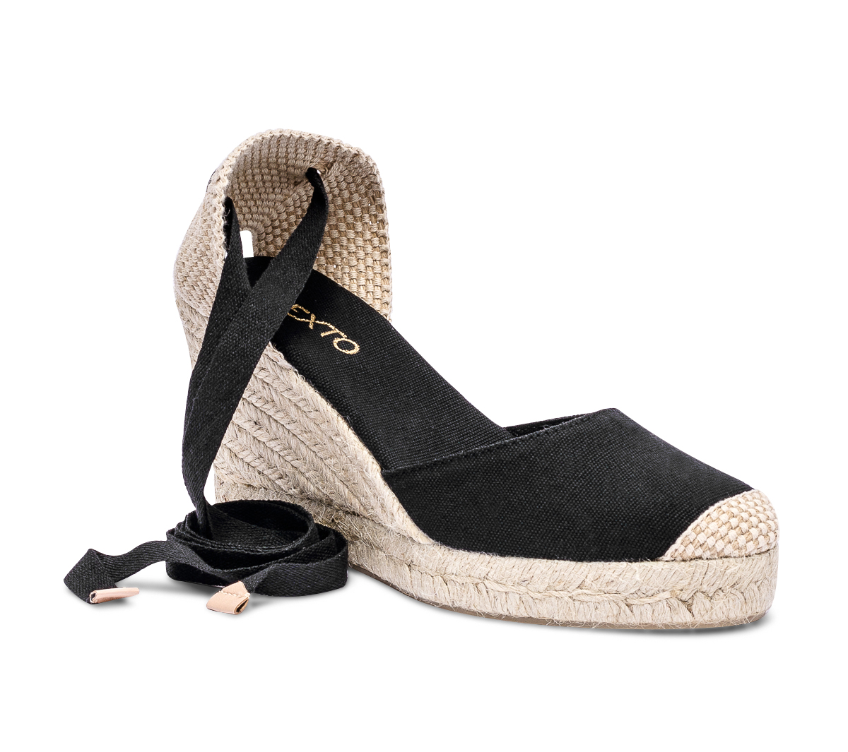 Espadrille compensée noire en toile