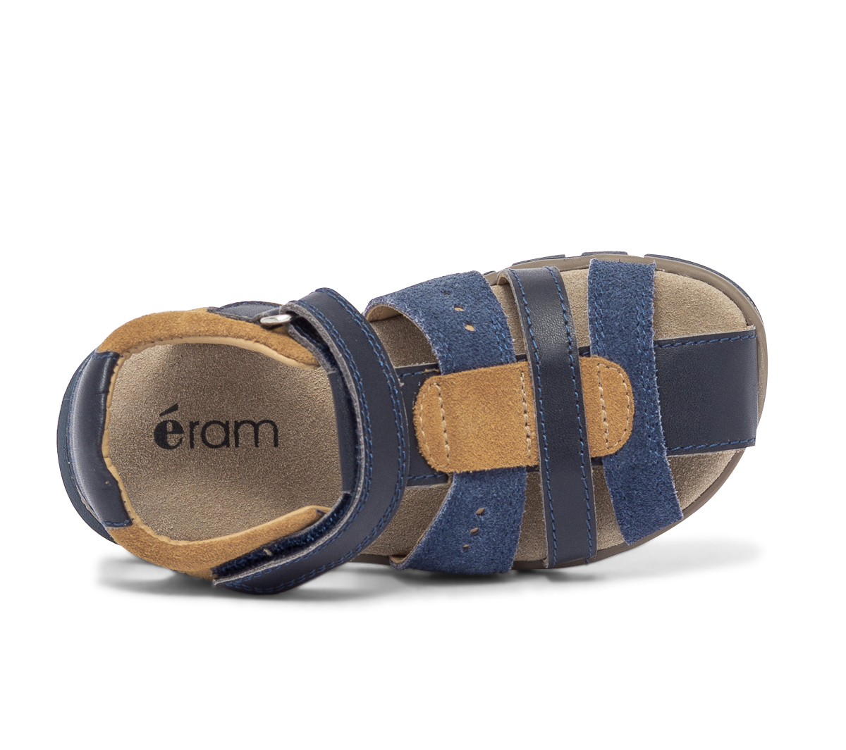 Sandale marine et camel en cuir velours