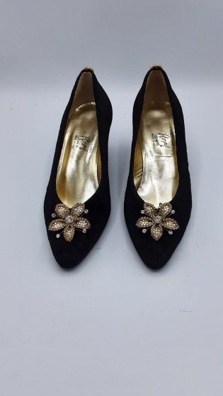 ESCARPINS TEXTILE NOIR ET STRASS ROYAL DE SECONDE MAIN