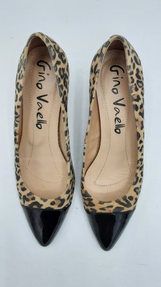 BALLERINE TALON CUIR VERNIS LEOPARD GINO VAELLO DES ECONDE MAIN