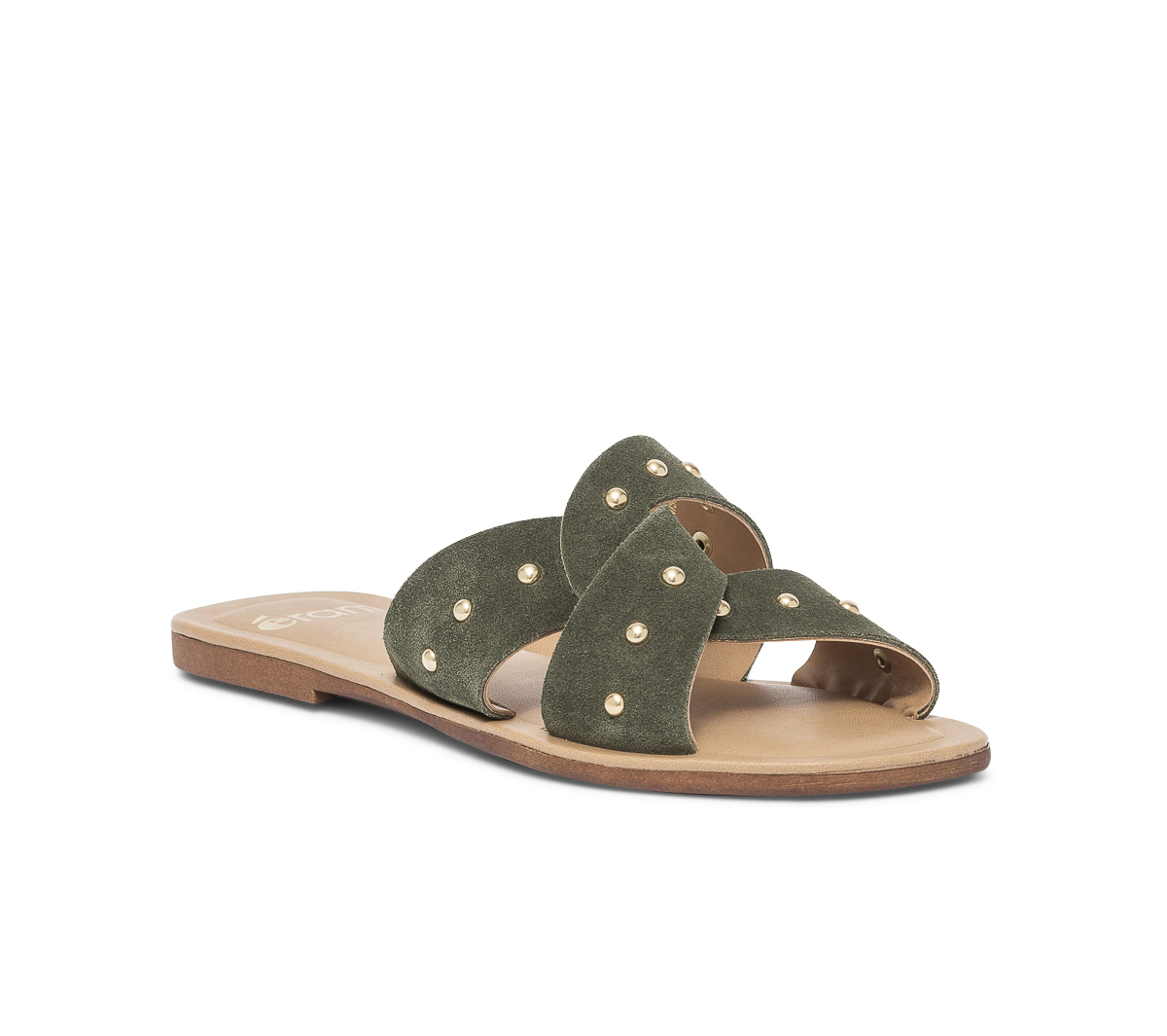 Mule TEXTO kaki en cuir velours clouté