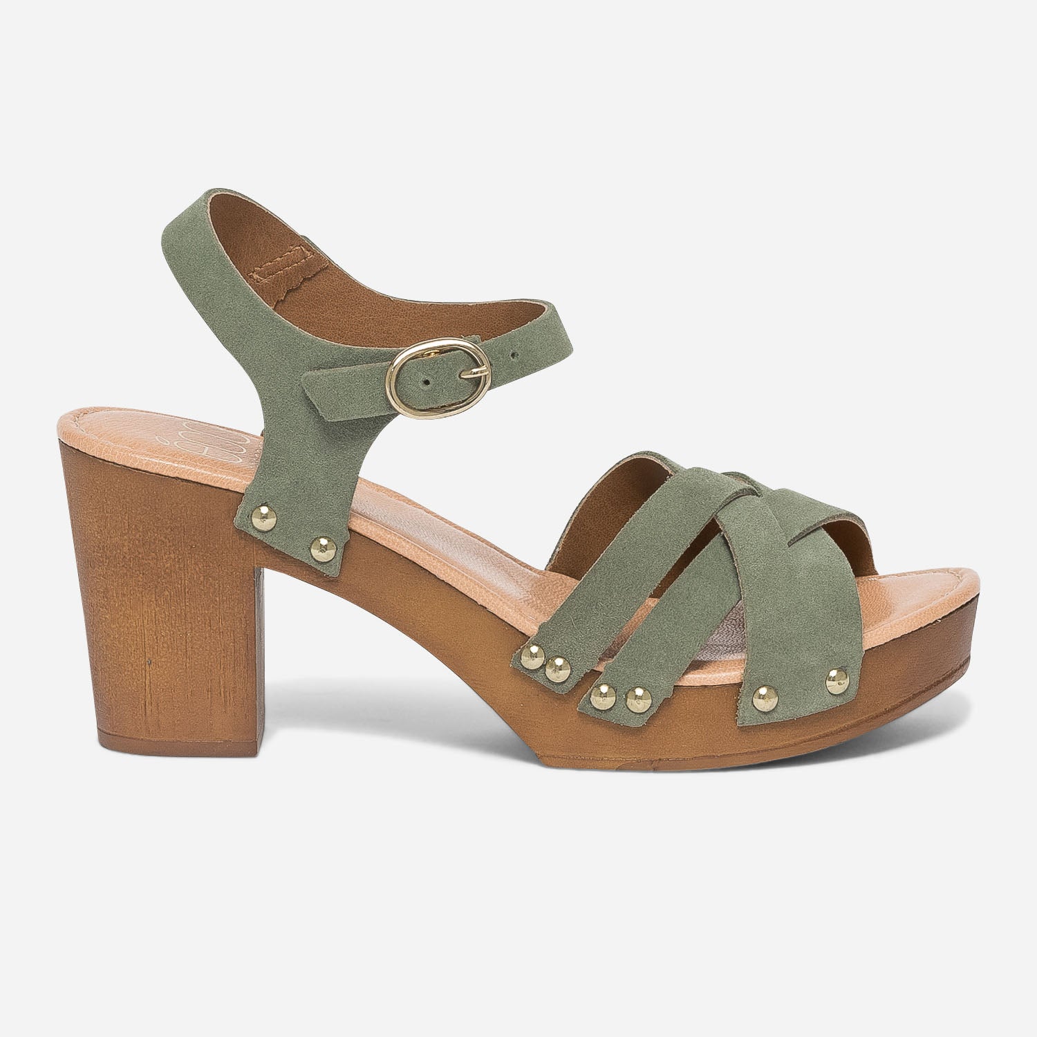 Sandale-sabot TEXTO sauge en cuir velours éco-conçue