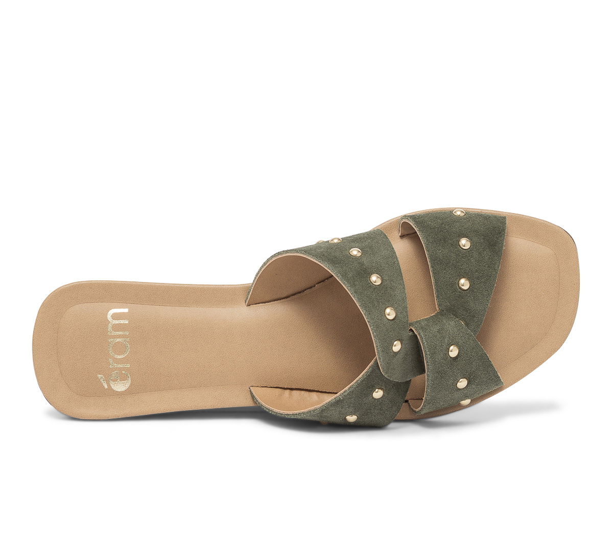 Mule TEXTO kaki en cuir velours clouté