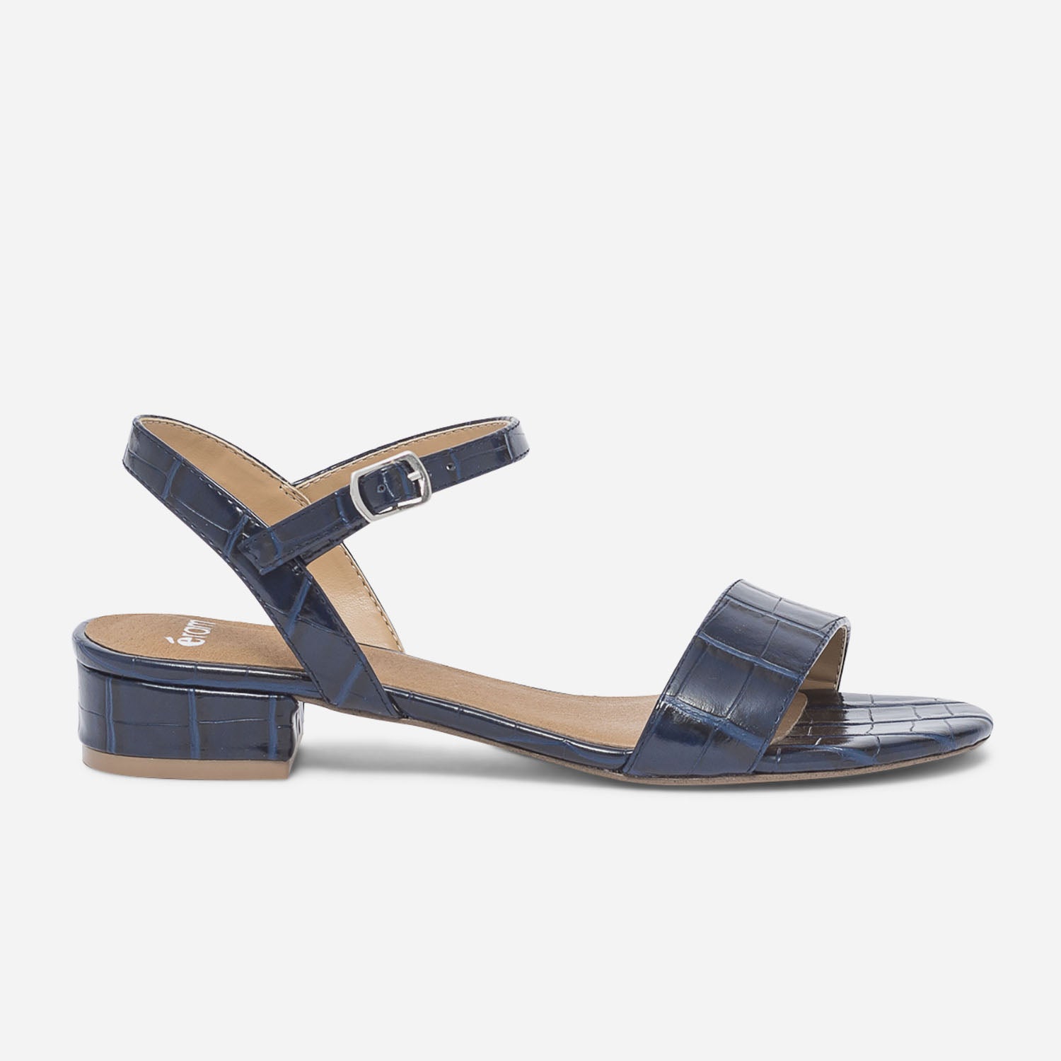 Sandale marine effet croco à petit talon