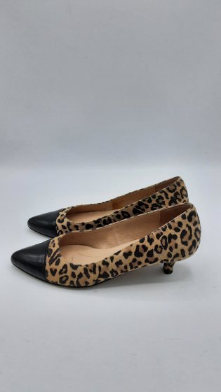BALLERINE TALON CUIR VERNIS LEOPARD GINO VAELLO DES ECONDE MAIN