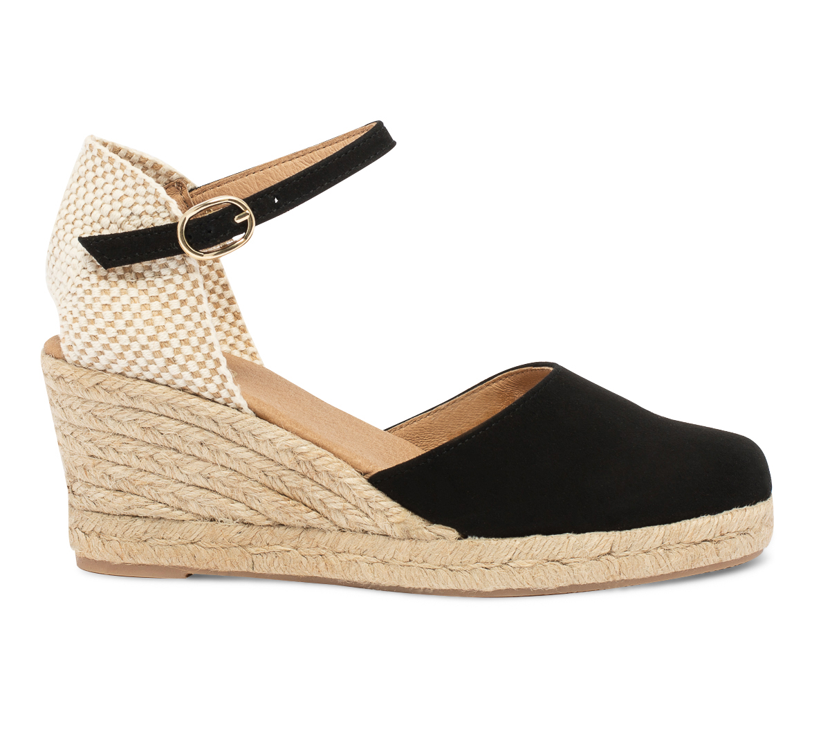 Espadrille compensée noire en cuir velours