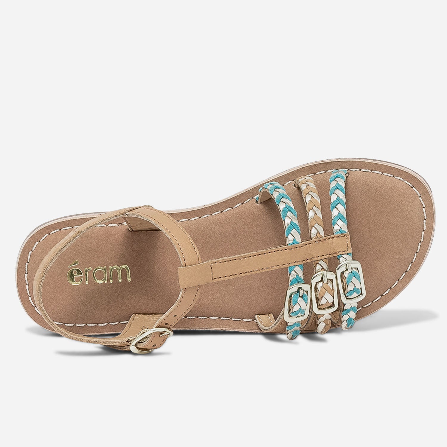 Sandale camel en cuir à brides tressées