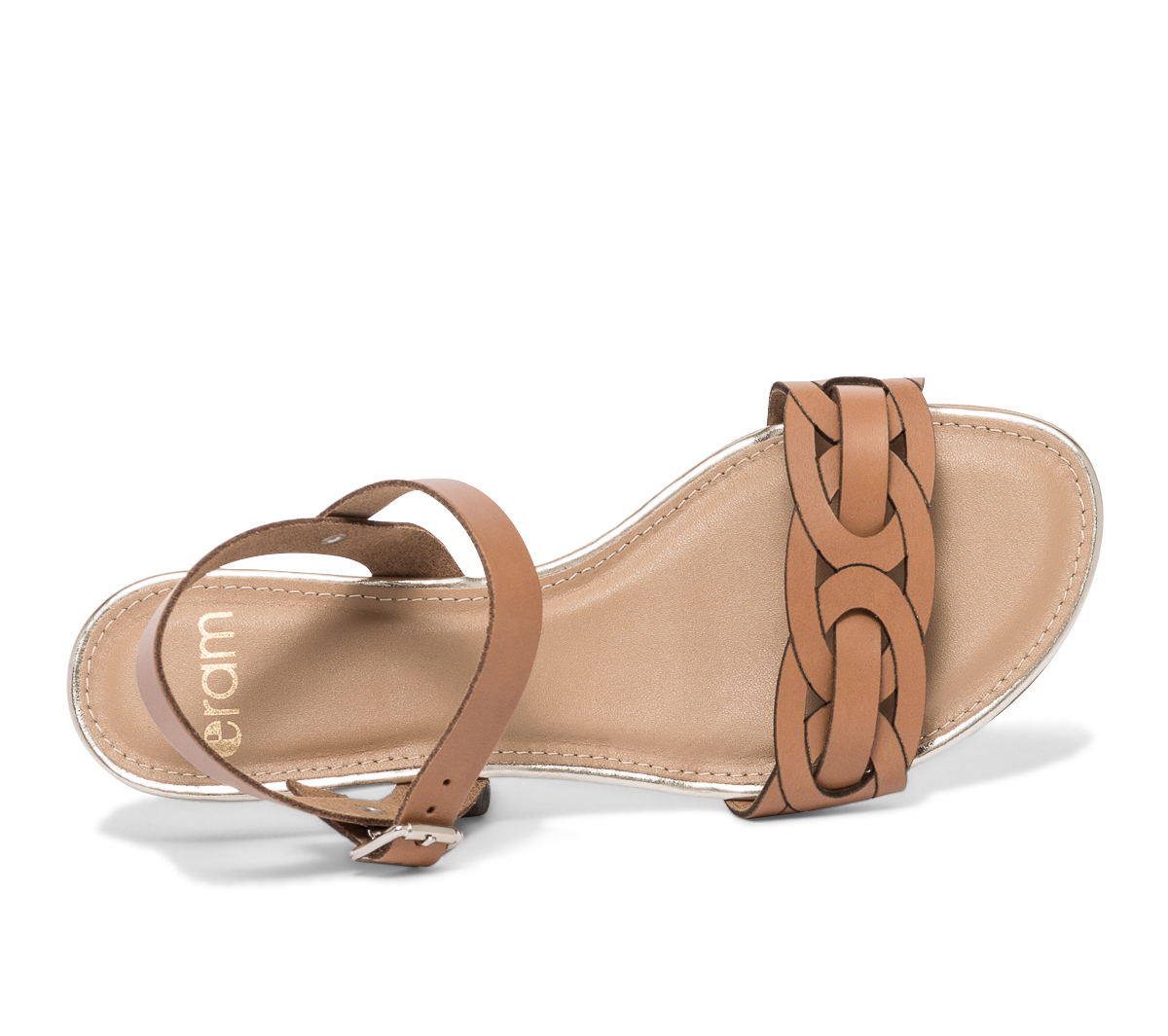 Sandale camel en cuir à brides entrelacées