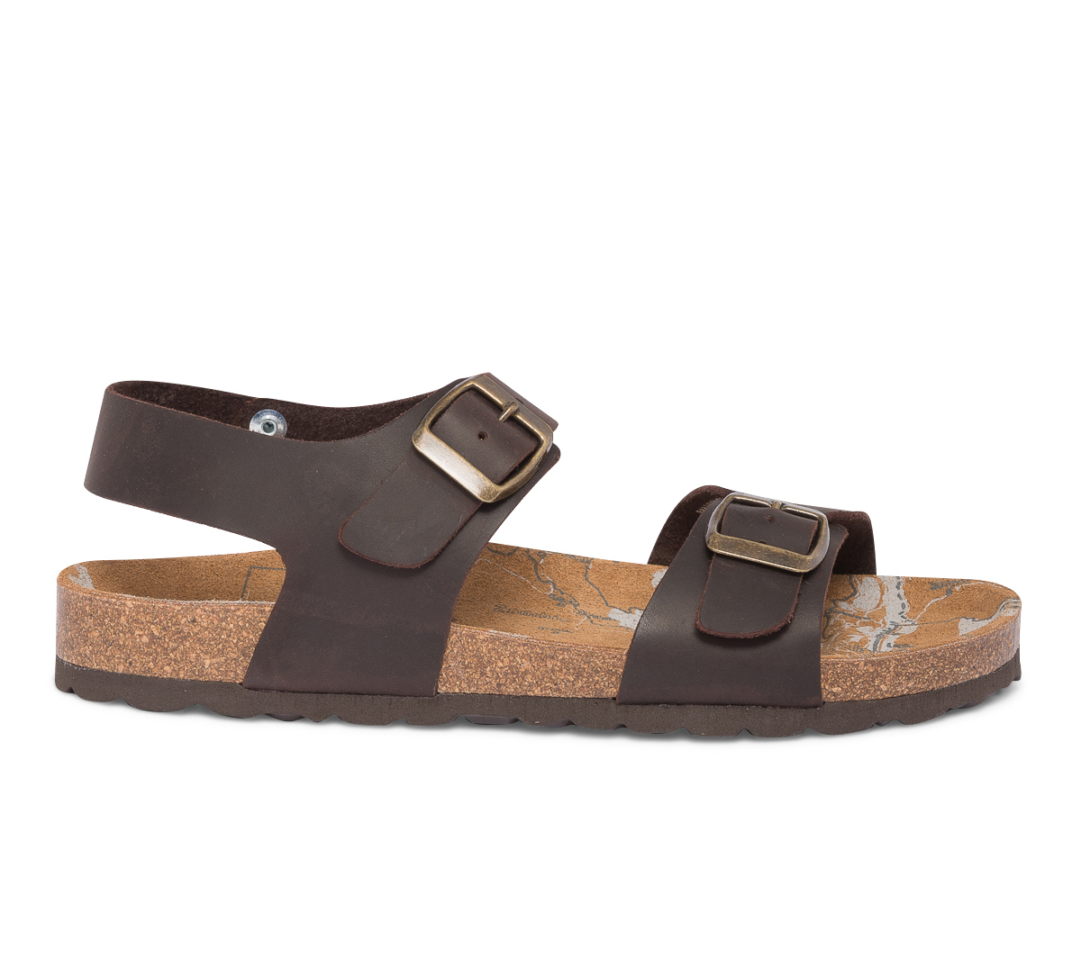 Sandale anatomique marron en cuir à boucles