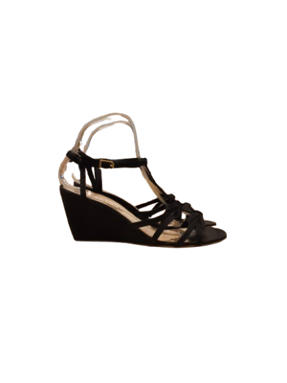 Sandale compensée cuir noir SANMARINA T38 de seconde main