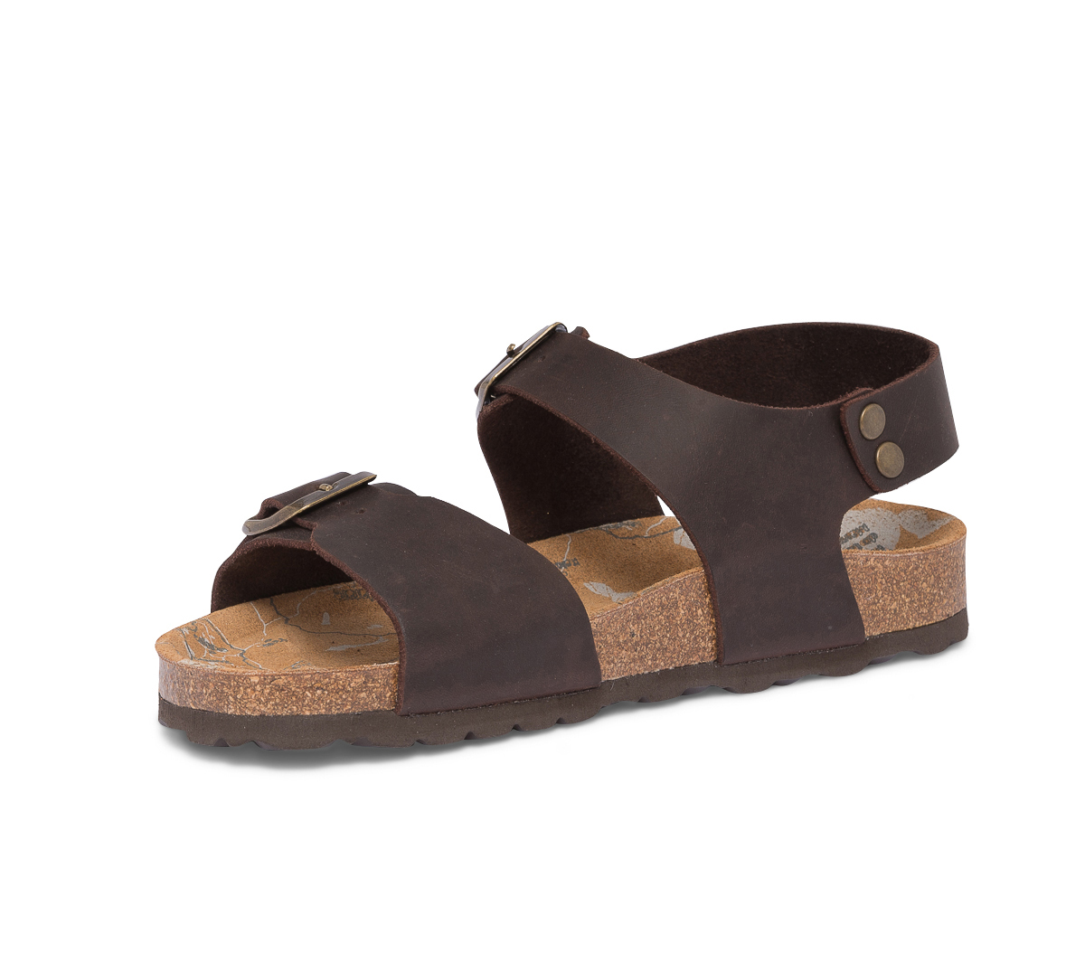 Sandale anatomique marron en cuir à boucles