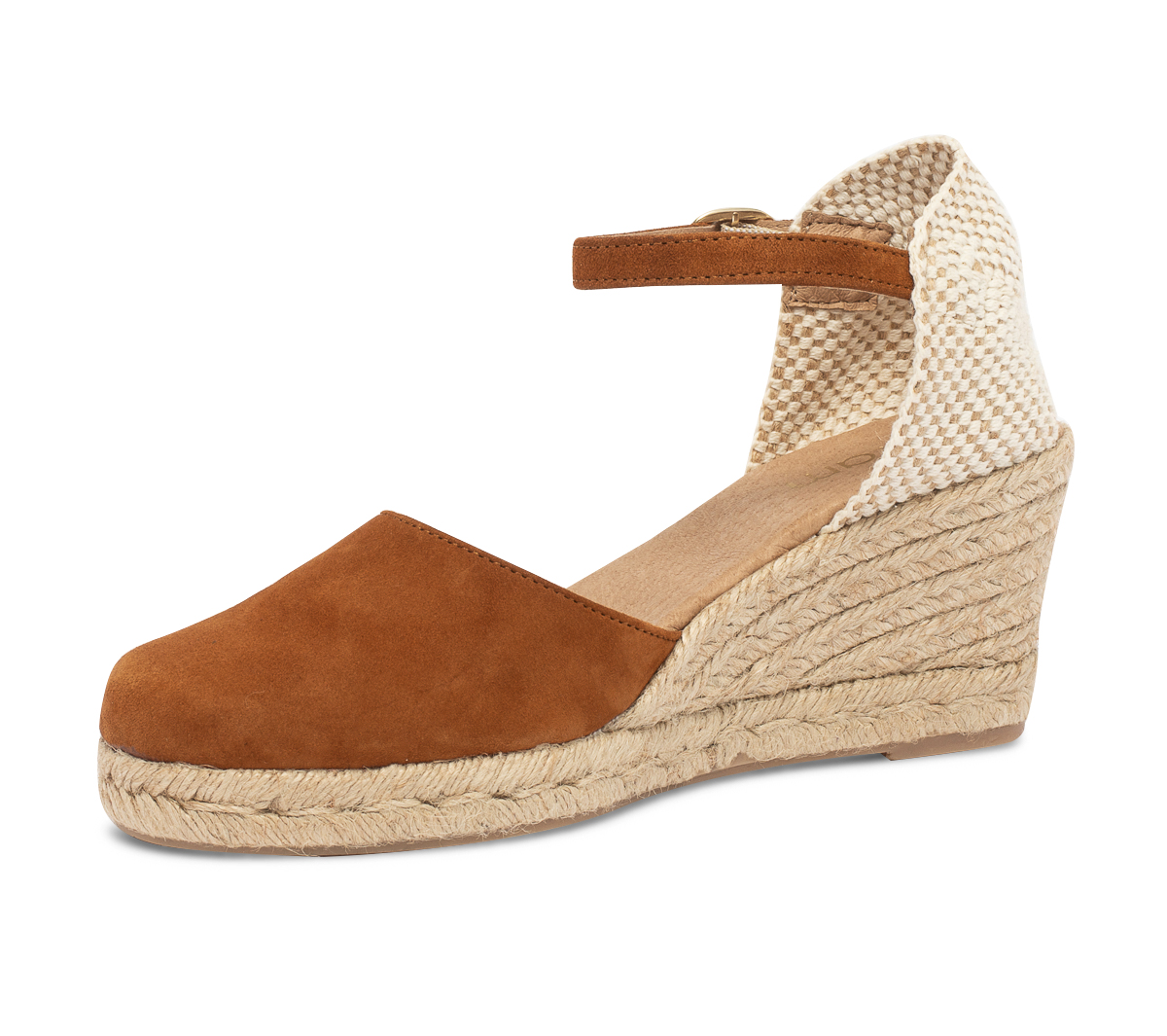Espadrille compensée camel en cuir velours