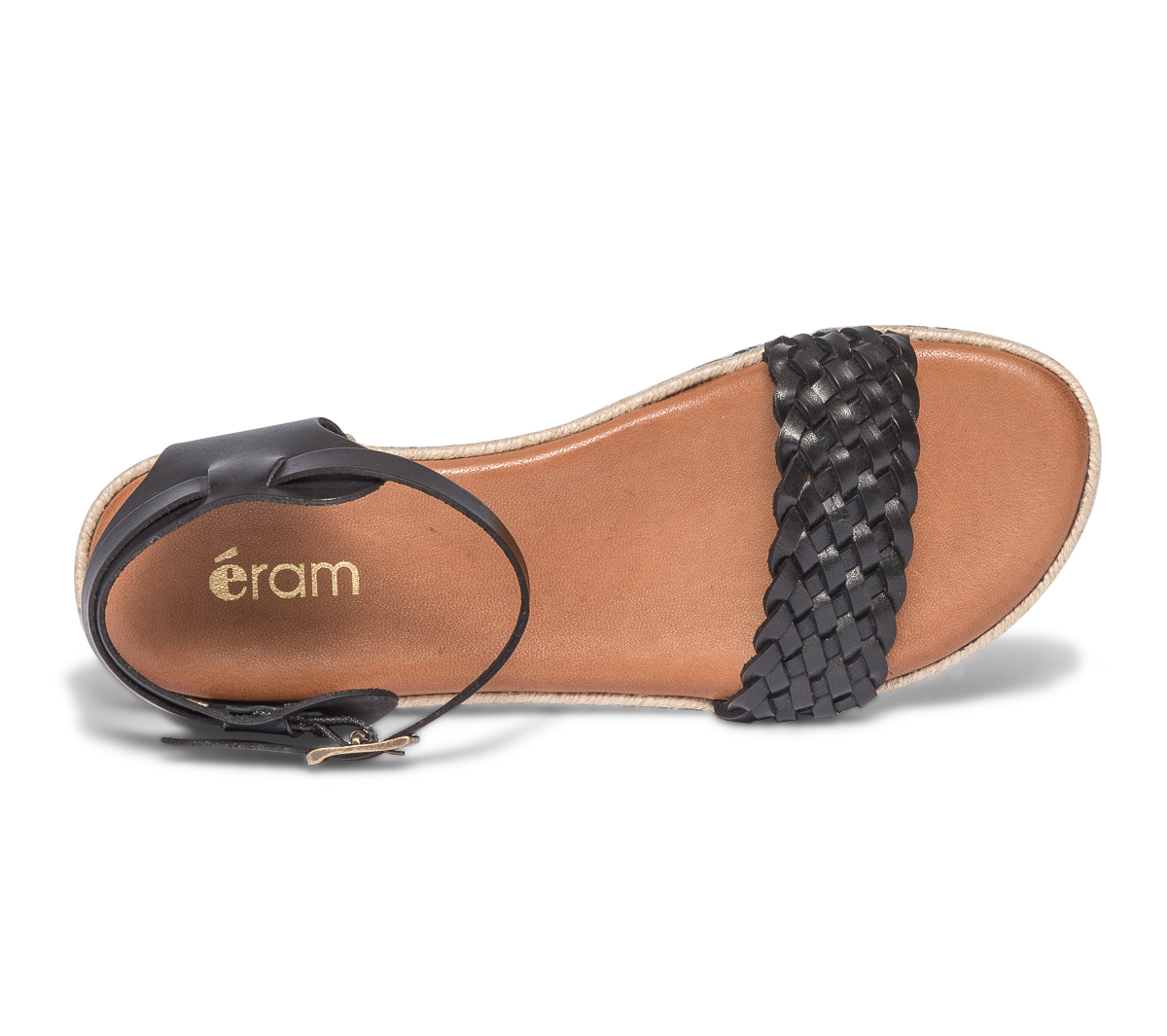 Sandale noire en cuir à bride tressée