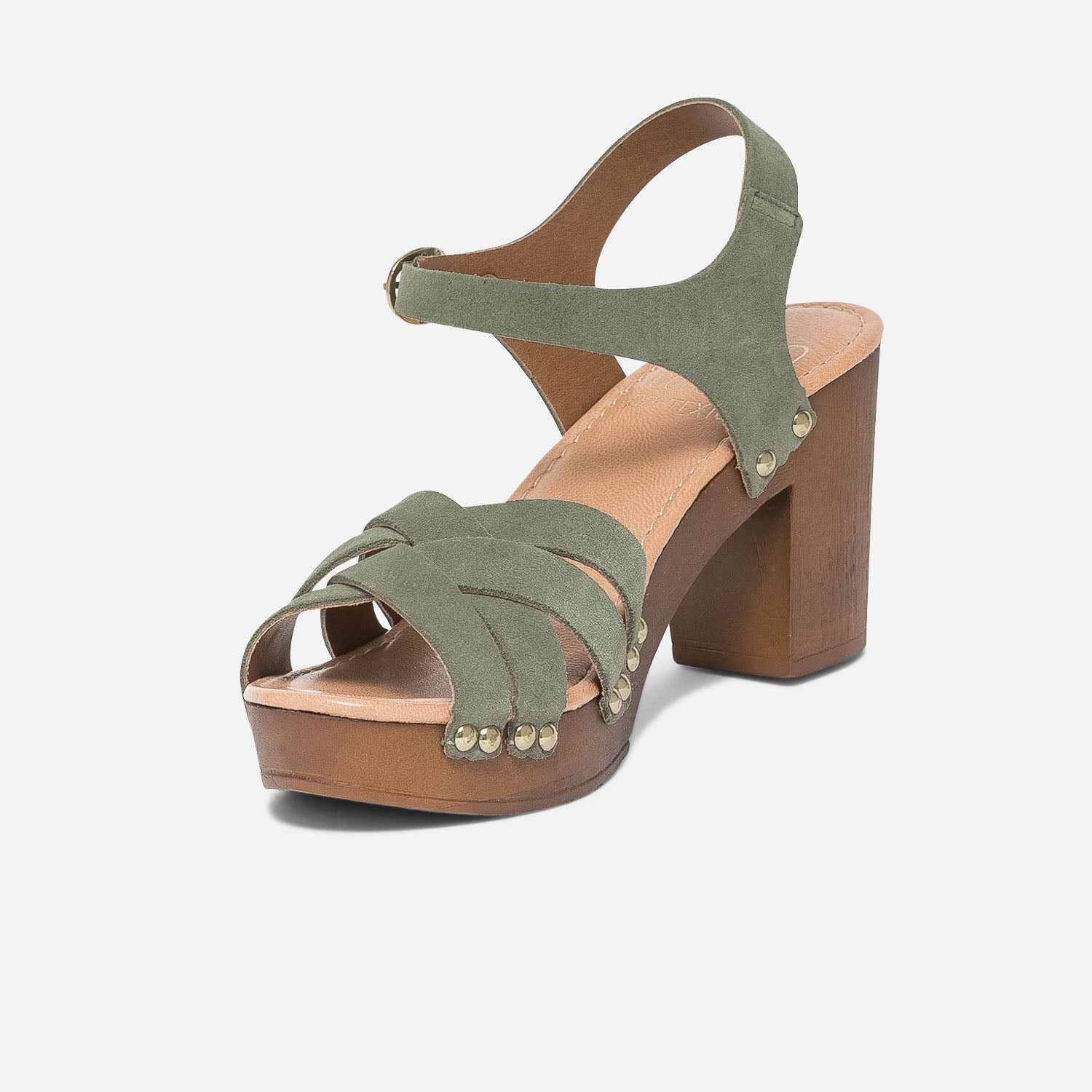 Sandale-sabot TEXTO sauge en cuir velours éco-conçue