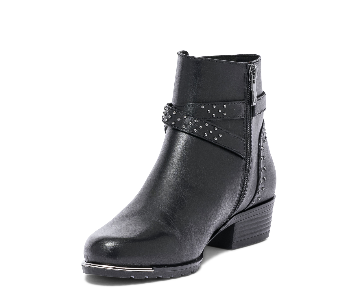 Boots CAPRICE noir en cuir à brides cloutées