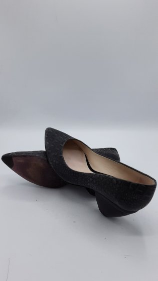 BALLERINE TALON CUIR NOIR MAT CROCO MEZKO DE SECONDE MAIN