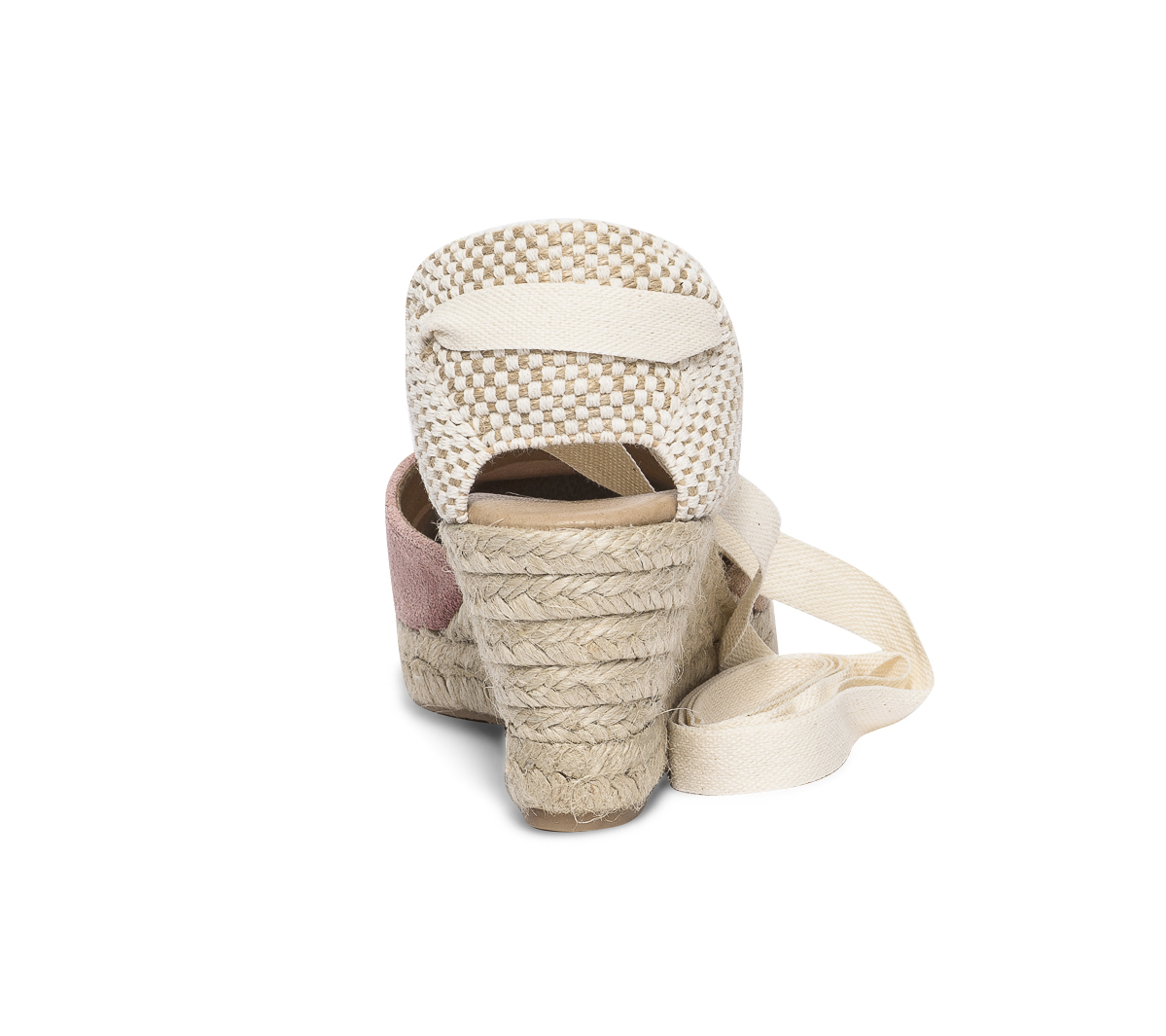 Espadrille compensée rose en cuir velours