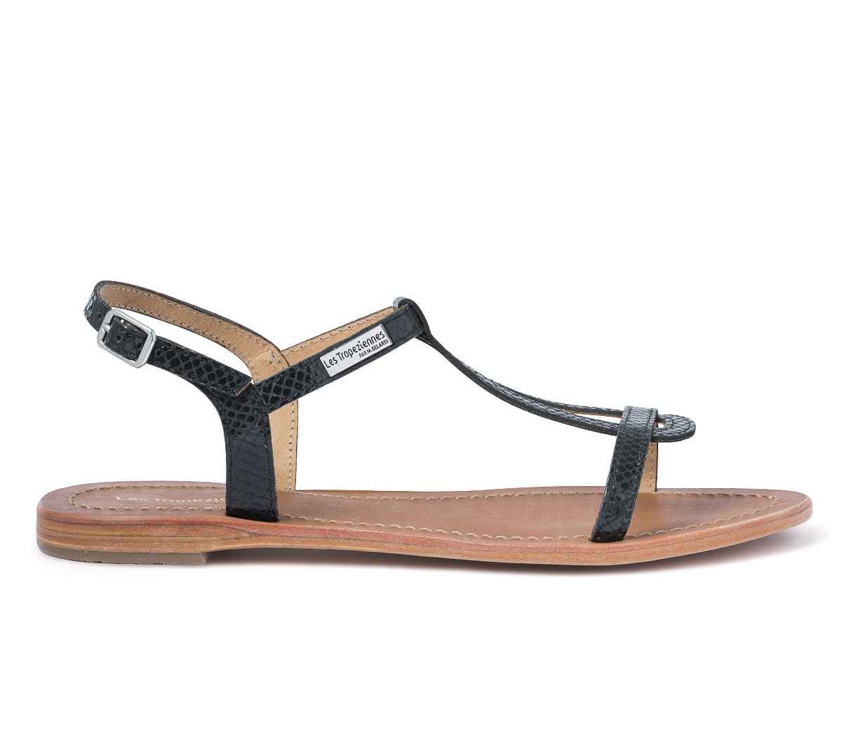 Sandale LES TROPEZIENNES noire en cuir embossé