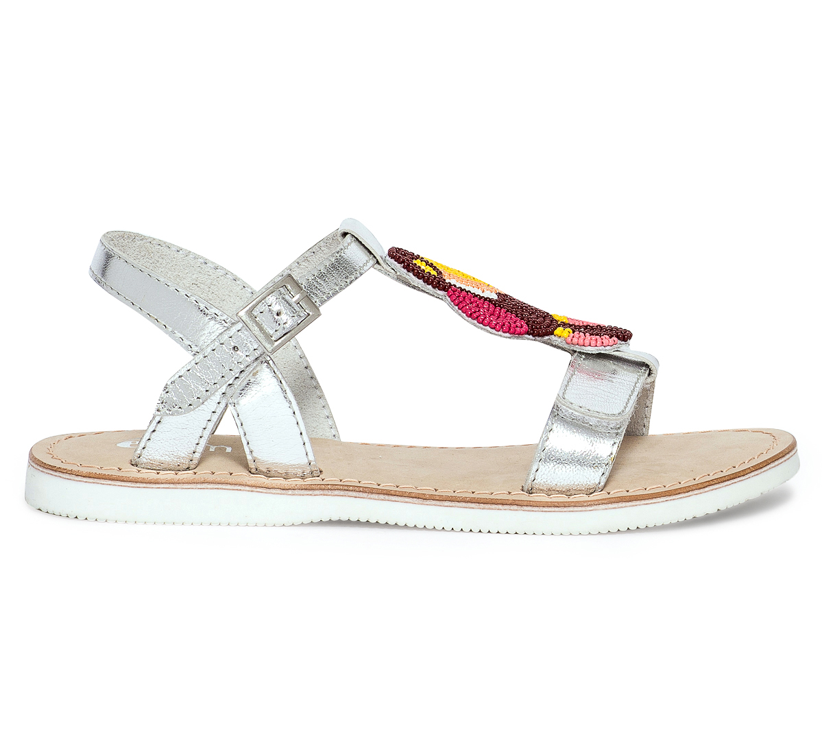 Sandale argent en cuir avec toucan perles
