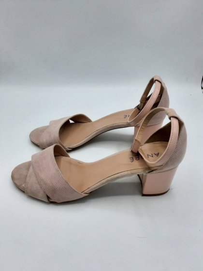 SANDALES TALON ANDRE ROSE POUDRE CUIR VELOURS DE SECONDE MAIN