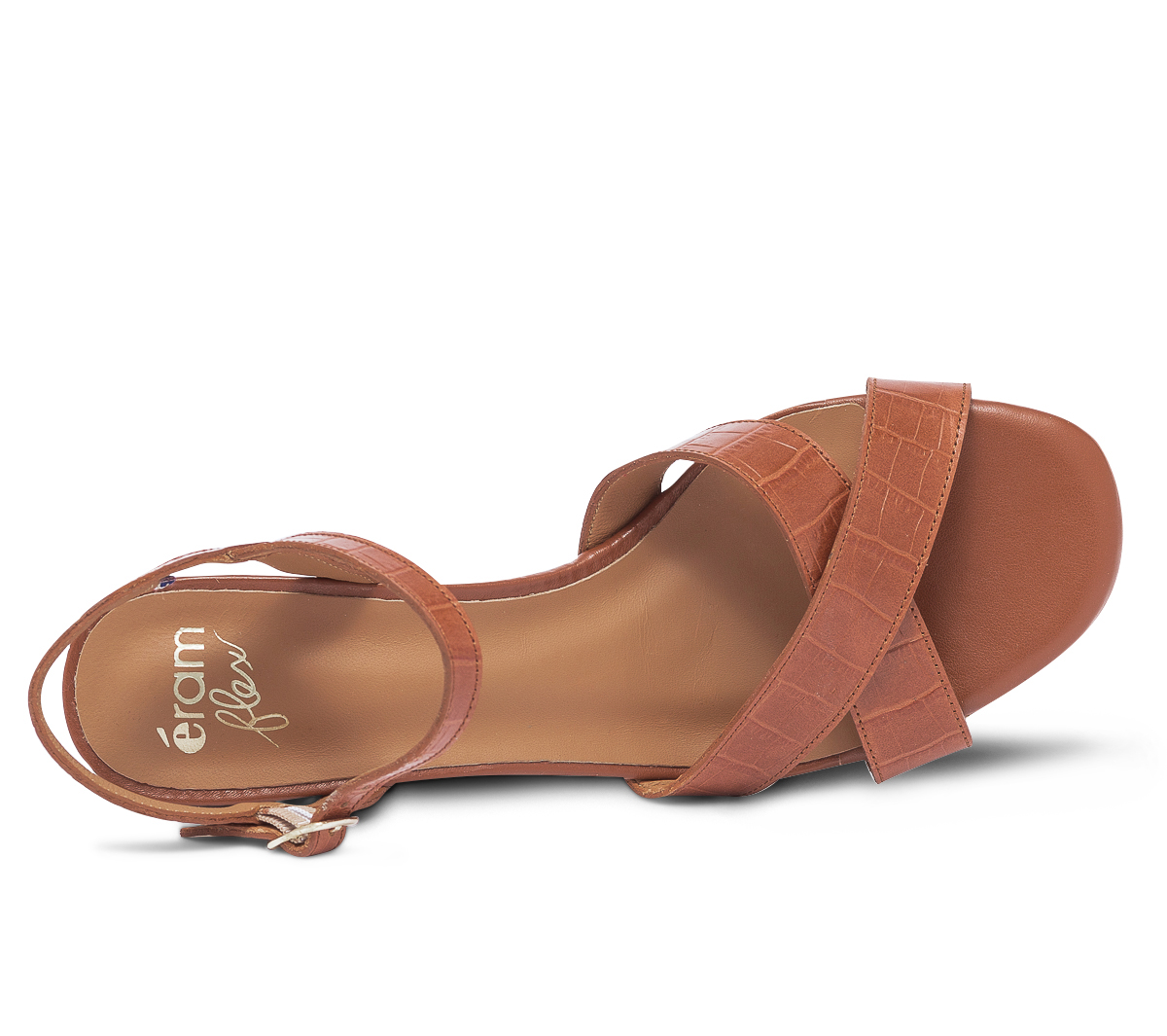 Sandale ERAM FLEX camel en cuir effet croco