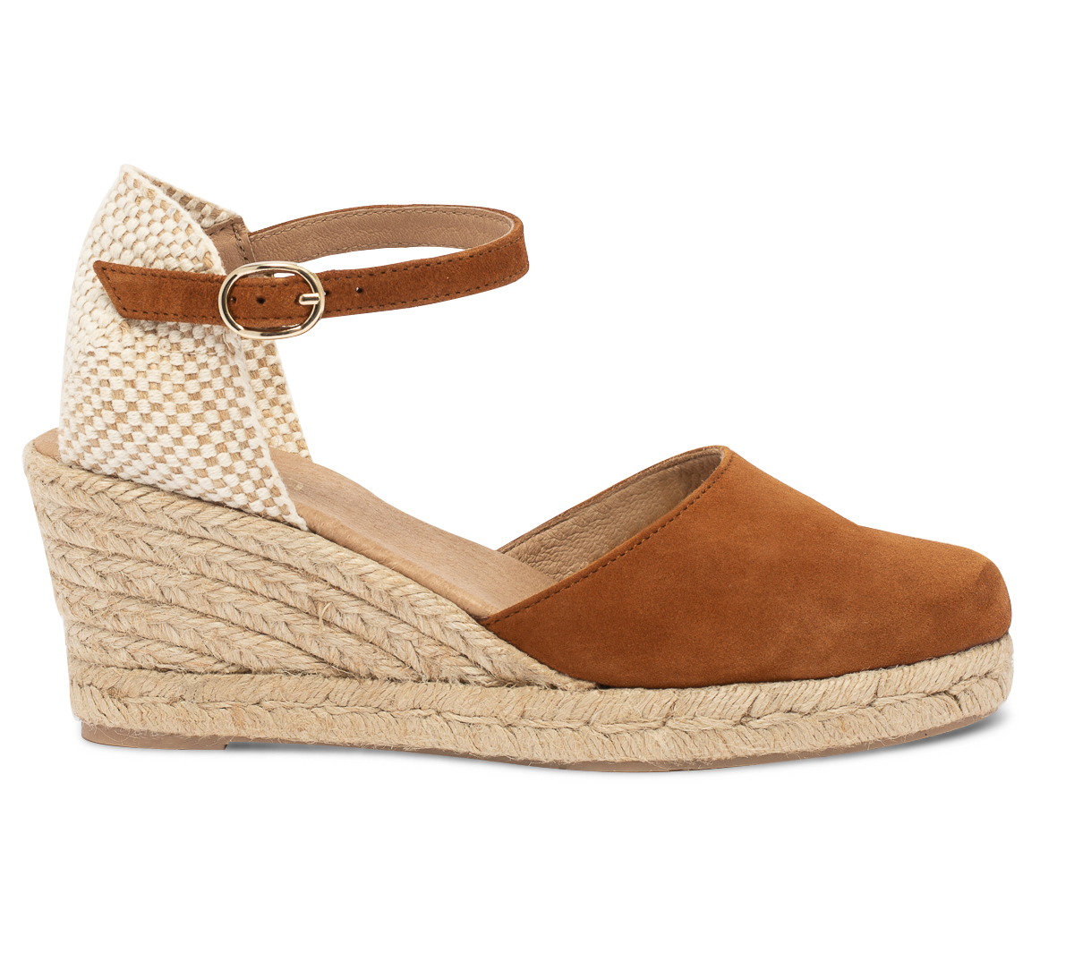 Espadrille compensée camel en cuir velours