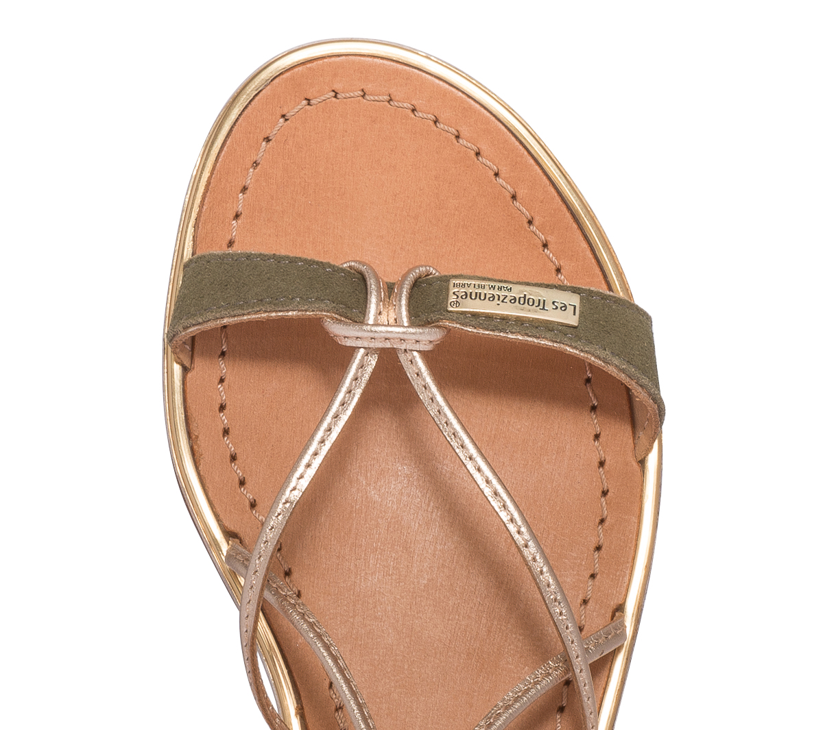 Sandale LES TROPEZIENNES kaki et or en cuir