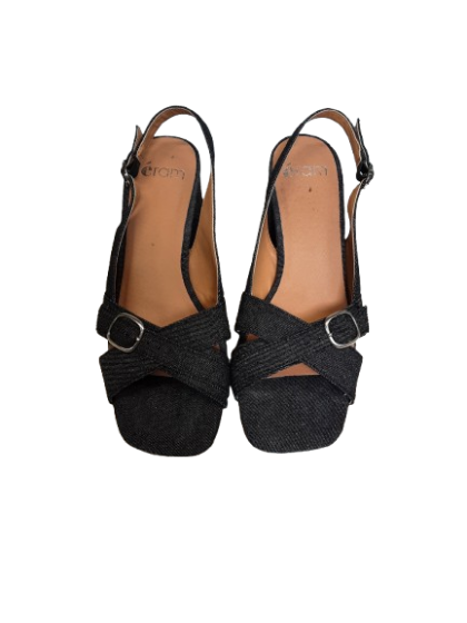 SANDALES A TALON TEXTILE EFEFT JEAN NOIR -ERAM T.38 DE SECONDE MAIN